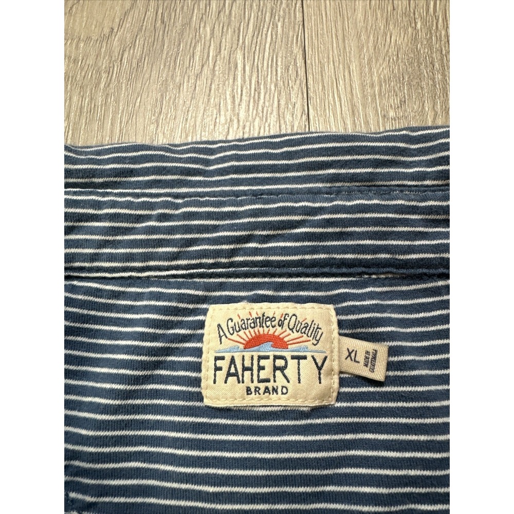 Faherty Polo Shirt Men's XL Blue & White Striped Golf Cotton Stretch Summer